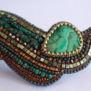 Malachite  -gyöngy hímzett  hajcsat - ruha & divat - hajdísz & hajcsat - hajcsat & hajtű - Meska.hu