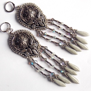 Acél - gyöngy hímzett fülbevaló - ékszer - fülbevaló - lógó fülbevaló - Meska.hu