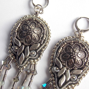 Acél - gyöngy hímzett fülbevaló - ékszer - fülbevaló - lógó fülbevaló - Meska.hu