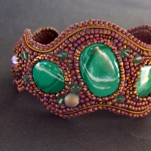 Malachite - gyöngy hímzett karkötő - ékszer - karkötő - gyöngyös karkötő - Meska.hu