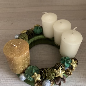 Zöld-arany adventi koszorú  - karácsony - adventi díszek - adventi koszorú - Meska.hu