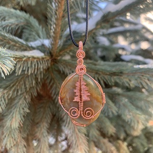 Indiai ach�t fenyőfával-vörösréz medál +ajándék  - ékszer - nyaklánc - medál - Meska.hu
