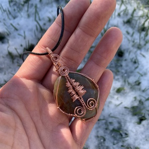 Indiai ach�t fenyőfával-vörösréz medál +ajándék  - ékszer - nyaklánc - medál - Meska.hu