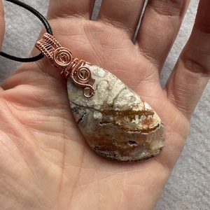 Crazy lace agate/achát réz medál , Ékszer, Nyaklánc, Medál, Ékszerkészítés, Fémmegmunkálás, MESKA
