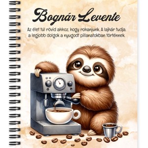 Személyre szabható - Barista Kávés lajhár mintás A5-ös füzet, Otthon & Életmód, Papír, írószer, Jegyzetfüzet & Napló, , MESKA
