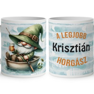 Névvel kérhető - Horgász manó és egy korsó sör mintás bögre - Meska.hu