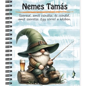 Személyre szabható - Horgász manó és egy sörös kapás mintás A5-ös füzet, Otthon & Életmód, Papír, írószer, Jegyzetfüzet & Napló, , MESKA