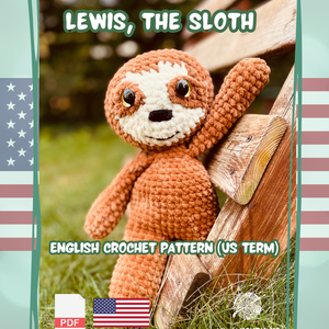 Amigurumi crochet pattern - Lewis, the sloth - Meska.hu