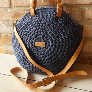 Horgolt női körtáska farmerkék színben - Crossbody - Meska.hu