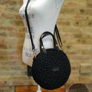 Horgolt női körtáska - MINI - jázmin mintával - Crossbody - FEKETE, Táska & Tok, Kézitáska & válltáska, Vállon átvethető táska, Horgolás, MESKA