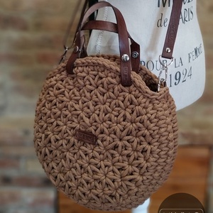 Horgolt női körtáska KARAMELL színben - jázmin mintával - Crossbody - táska & tok - kézitáska & válltáska - vállon átvethető táska - Meska.hu