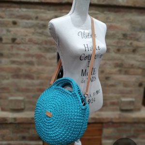 Horgolt női körtáska TÜRKIZKÉK színben - Crossbody - táska & tok - kézitáska & válltáska - vállon átvethető táska - Meska.hu