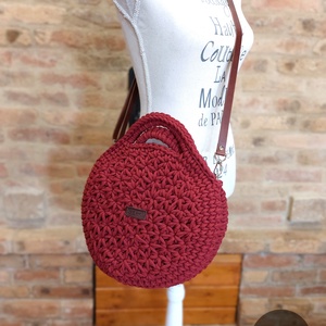 Horgolt női körtáska WINE RED színben - jázmin mintával - Crossbody - táska & tok - kézitáska & válltáska - vállon átvethető táska - Meska.hu