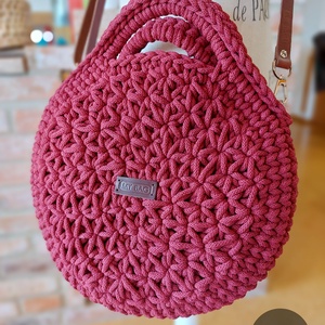 Horgolt női körtáska WINE RED színben - jázmin mintával - Crossbody - táska & tok - kézitáska & válltáska - vállon átvethető táska - Meska.hu