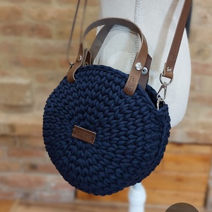 Horgolt női körtáska - MINI - Crossbody - MÉLYKÉK, Táska & Tok, Kézitáska & válltáska, Vállon átvethető táska, Horgolás, MESKA