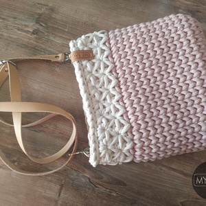 Horgolt női crossbody táska PASTEL PINK/EKRÜ színekben - Jázmin mintával - MINI - táska & tok - kézitáska & válltáska - vállon átvethető táska - Meska.hu