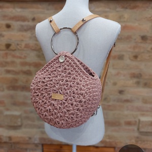 Csepp alakú horgolt női hátizsák / hátitatyó - BLUSH színben - jázmin mintával - táska & tok - hátizsák - kishátizsák - Meska.hu