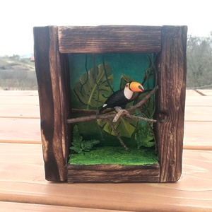 Tukános shadowbox, falikép - otthon & életmód - dekoráció - kép & falikép - fából készült kép - Meska.hu