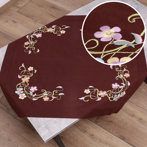 Virágmintás barna terítő DIY hímzőkészlet, 80 x 80 cm - Meska.hu