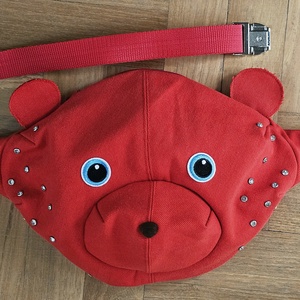 Korall piros teddybag farmerből, strasszokkal - Meska.hu
