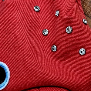 Korall piros teddybag farmerből, strasszokkal - táska & tok - variálható táska - Meska.hu