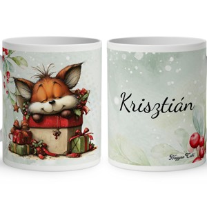 Névvel kérhető - Cuki karácsonyi róka és az ajándékok mintás bögre, Otthon & Életmód, Konyhafelszerelés, tálalás, Tálalás, Bögre & Csésze, , MESKA
