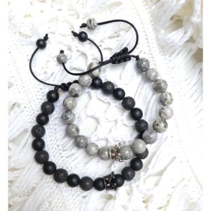 LUXURY black és grey cirkónia korona pároskarkötő, Ékszer, Ékszerszett, , MESKA