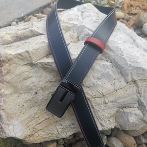 Tengerészkék automata csatos bőr öv színes varrással.  - ruha & divat - öv & övcsat - öv - Meska.hu