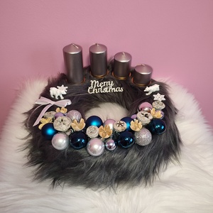 Szőrmés Adventi koszorú , Karácsony, Adventi díszek, Adventi gyertyadíszek és koszorúdíszek, Mindenmás, MESKA