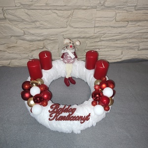 Piros -fehér adventi koszorú , Karácsony, Adventi díszek, Adventi gyertyadíszek és koszorúdíszek, , MESKA