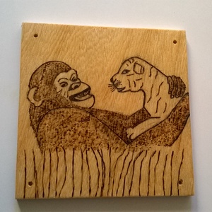 Állati barátság gorilla és tigris kép, Otthon & Életmód, Dekoráció, Kép & Falikép, Fából készült kép, Famegmunkálás, Fotó, grafika, rajz, illusztráció, MESKA