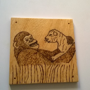 Állati barátság gorilla és tigris kép - otthon & életmód - dekoráció - kép & falikép - fából készült kép - Meska.hu