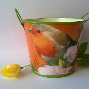 Tavaszköszöntő sárga kaspó, Otthon & Életmód, Dekoráció, Virágdísz és tartó, Cserép & Kaspó, Decoupage, transzfer és szalvétatechnika, Festett tárgyak, MESKA