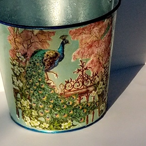 Pávás kaspó, Otthon & Életmód, Dekoráció, Virágdísz és tartó, Cserép & Kaspó, Decoupage, transzfer és szalvétatechnika, Festett tárgyak, MESKA