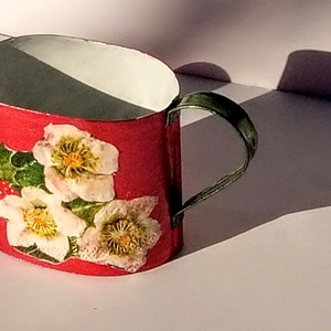 Kis piros kanna, Otthon & Életmód, Ház & Kert, Kerti dísz, Decoupage, transzfer és szalvétatechnika, Festett tárgyak, MESKA