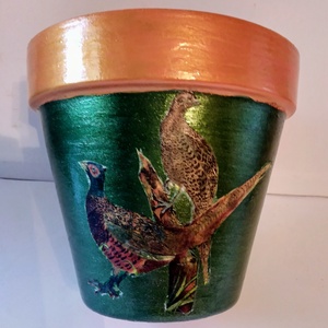 Fácános kaspó, Otthon & Életmód, Dekoráció, Virágdísz és tartó, Cserép & Kaspó, Festett tárgyak, Decoupage, transzfer és szalvétatechnika, MESKA