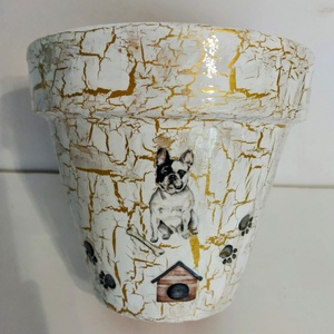 Bulldogos kaspó , Otthon & Életmód, Dekoráció, Virágdísz és tartó, Cserép & Kaspó, Decoupage, transzfer és szalvétatechnika, MESKA