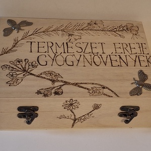 Gyógynövényes doboz, Otthon & Életmód, Dekoráció, Asztal és polc dekoráció, Díszdoboz, Gravírozás, pirográfia, MESKA