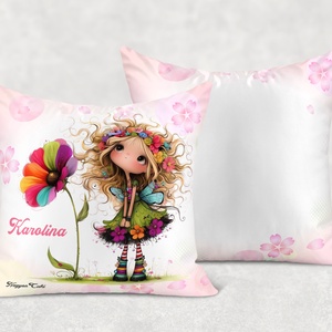 Névvel kérhető - Nagyon édes virág tündér mintás párna - otthon & életmód - lakástextil - párna & párnahuzat - díszpárna (belsővel együtt) - Meska.hu