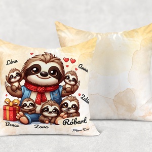 Névvel kérhető - Cuki lajhár Apa és öt gyerek mintás párna - otthon & életmód - lakástextil - párna & párnahuzat - díszpárna (belsővel együtt) - Meska.hu