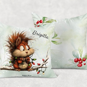 Névvel kérhető - Cuki karácsonyi mókus és az égősor mintás párna - otthon & életmód - lakástextil - párna & párnahuzat - díszpárna (belsővel együtt) - Meska.hu