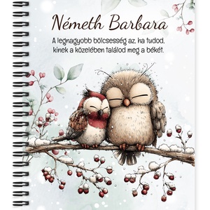 Névvel kérhető, téli cuki kis baglyok mintás jegyzetfüzet és napló - egyedi feliratos karácsonyi ajándék (NB-0436) - otthon & életmód - papír, írószer - jegyzetfüzet & napló - Meska.hu