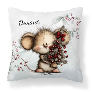 Névre szóló karácsonyi kisegér mintás 40x40-es díszpárna - egyedi feliratos karácsonyi ajándék (POLI40-0508) - otthon & életmód - lakástextil - párna & párnahuzat - díszpárna (belsővel együtt) - Meska.hu