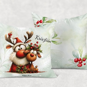 Névre szóló karácsonyi Mikulás és Rudolf mintás 40x40-es díszpárna - egyedi feliratos karácsonyi ajándék (POLI40-0526) - otthon & életmód - lakástextil - párna & párnahuzat - díszpárna (belsővel együtt) - Meska.hu