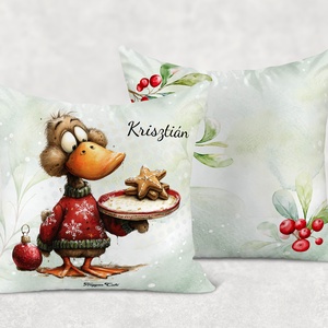 Névre szóló cuki karácsonyi kacsa sütivel mintás 40x40es díszpárna - egyedi feliratos karácsonyi ajándék (POLI40-0529) - otthon & életmód - lakástextil - párna & párnahuzat - díszpárna (belsővel együtt) - Meska.hu