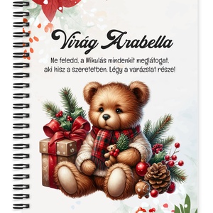 Névvel kérhető, teddy maci (macival) mintás jegyzetfüzet és napló - személyre szabható karácsonyi ajándék (NB-0383) - otthon & életmód - papír, írószer - jegyzetfüzet & napló - Meska.hu