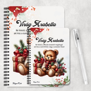 Névvel kérhető, teddy maci (macival) mintás jegyzetfüzet és napló - személyre szabható karácsonyi ajándék (NB-0383) - otthon & életmód - papír, írószer - jegyzetfüzet & napló - Meska.hu