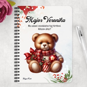 Névvel kérhető, teddy maci (piros sállal) mintás jegyzetfüzet és napló - személyre szabható karácsonyi ajándék (NB-0384) - otthon & életmód - papír, írószer - jegyzetfüzet & napló - Meska.hu