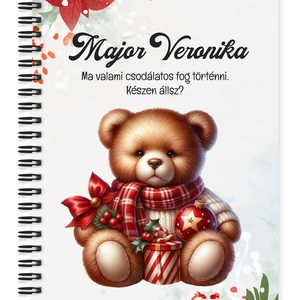 Névvel kérhető, teddy maci (piros sállal) mintás jegyzetfüzet és napló - személyre szabható karácsonyi ajándék (NB-0384) - otthon & életmód - papír, írószer - jegyzetfüzet & napló - Meska.hu
