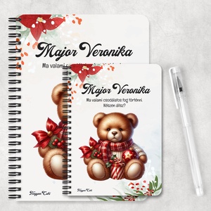 Névvel kérhető, teddy maci (piros sállal) mintás jegyzetfüzet és napló - személyre szabható karácsonyi ajándék (NB-0384) - otthon & életmód - papír, írószer - jegyzetfüzet & napló - Meska.hu